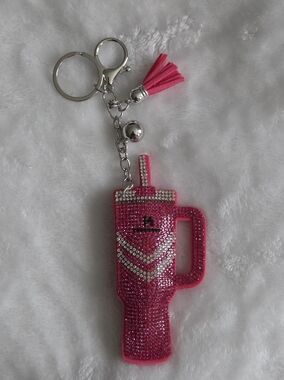 Rhinestone Pink Water Bottle Keychain Stanley Bag Charm